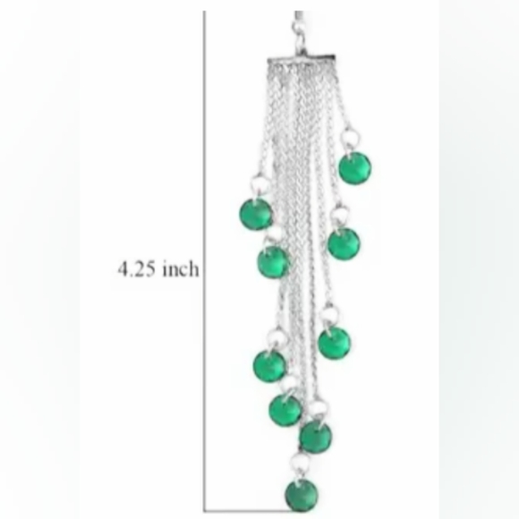 Women's Simulated Green Diamond Silver Toned Stainless Steel Dangle Earrings - Picture 3 of 4